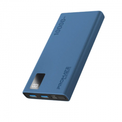 PROMATE Bolt-10Pro Compact Smart Charging Dual USB-A+USB-C Output 10000mAh Power Bank -Blue